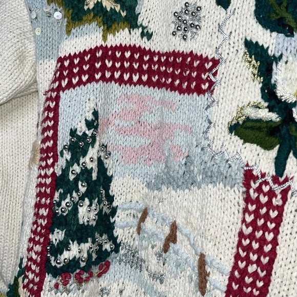 Tiara Christmas Rose Winter Cabin scene ugly tacky holiday sweater medium‎ 1990s - Picture 4 of 12